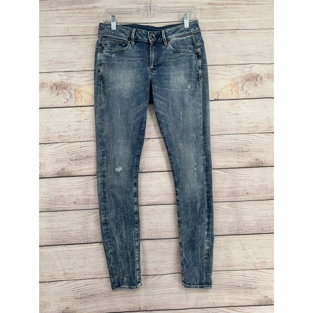 G Star Raw Midge Zip‎ Mid Skinny Distressed Jeans Womens 30x32 Blue Medium Wash
